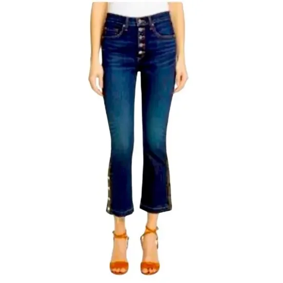 Veronica Beard Carolyn Baby Boot Button Fly Cropped Raw Hem Jeans Size 28 NWT